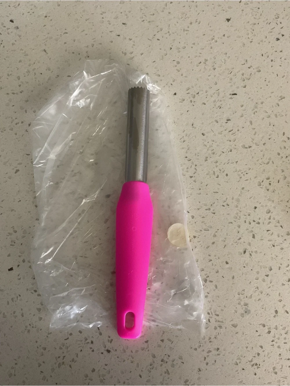 Tupperware Neon Pink Stainless Steel Fruit Corer
